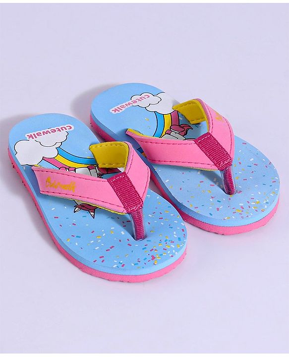 Cute Walk by Babyhug Flip Flops Unicorn Print - Blue