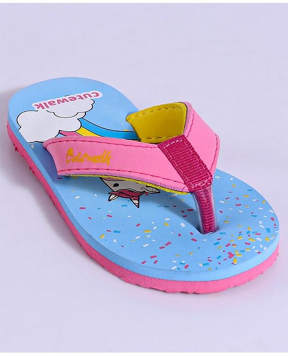 Cute Walk by Babyhug Flip Flops Unicorn Print - Blue