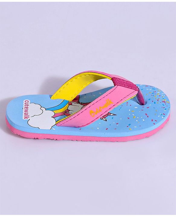 Cute Walk by Babyhug Flip Flops Unicorn Print - Blue