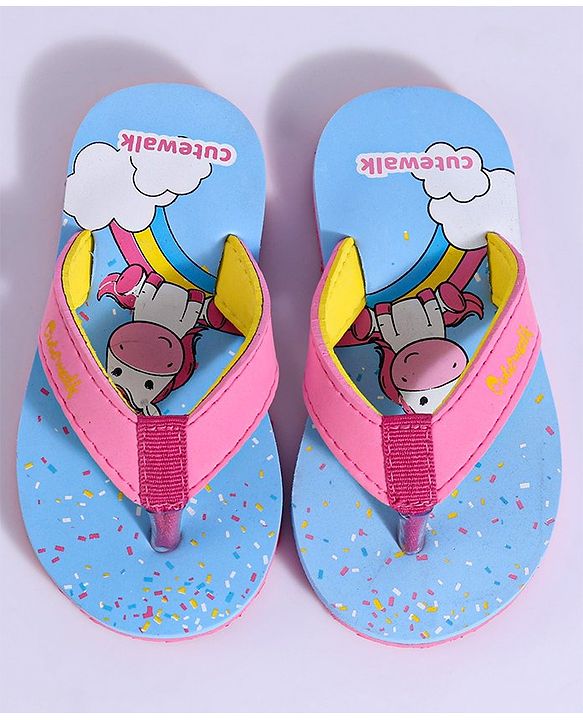 Cute Walk by Babyhug Flip Flops Unicorn Print - Blue