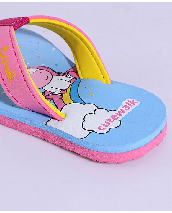 Cute Walk by Babyhug Flip Flops Unicorn Print - Blue