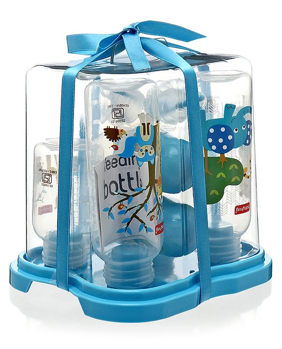 Babyhug Feeding Bottle Pack of 4 With Drying Rack Blue - 2 x 125 ml, 2 x 250 ml