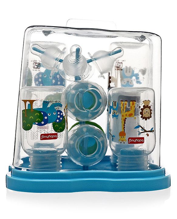 Babyhug Feeding Bottle Pack of 4 With Drying Rack Blue - 2 x 125 ml, 2 x 250 ml