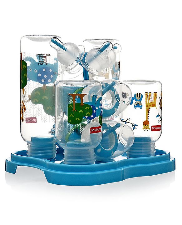 Babyhug Feeding Bottle Pack of 4 With Drying Rack Blue - 2 x 125 ml, 2 x 250 ml