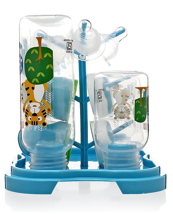 Babyhug Feeding Bottle Pack of 4 With Drying Rack Blue - 2 x 125 ml, 2 x 250 ml