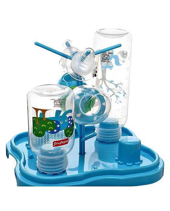 Babyhug Feeding Bottle Pack of 4 With Drying Rack Blue - 2 x 125 ml, 2 x 250 ml