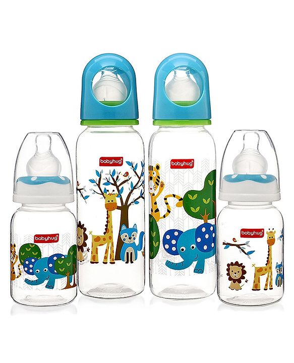 Babyhug Feeding Bottle Pack of 4 With Drying Rack Blue - 2 x 125 ml, 2 x 250 ml