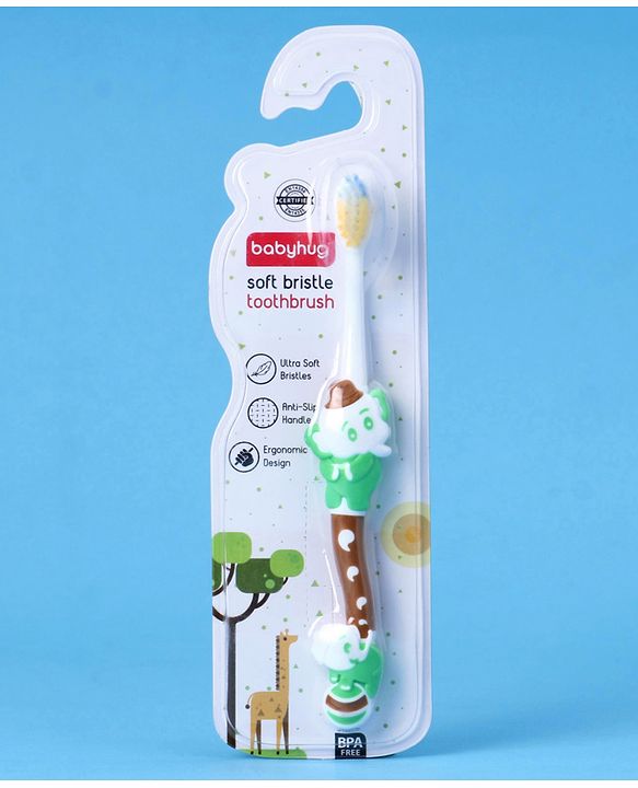 Babyhug Ultra Soft Bristles Elephant Design Toothbrush - Green