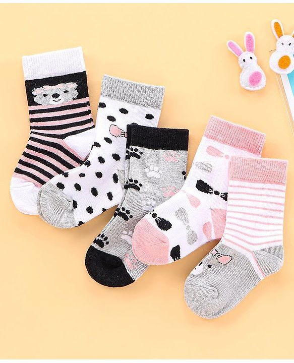 Cutewalk by Babyhug Anti Bacterial Socks Pack of 5 Pairs - Multicolour