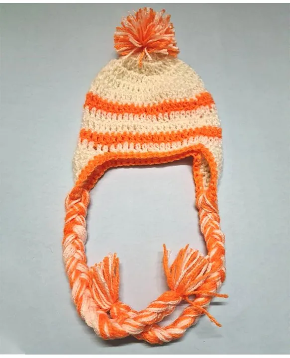 Knits & Knots Striped Ear Flap Cap - Circumference 30cm - Orange