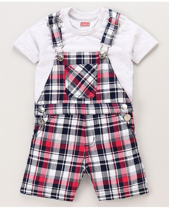 Babyhug Dungaree With Half Sleeves Tee Printed - Grey