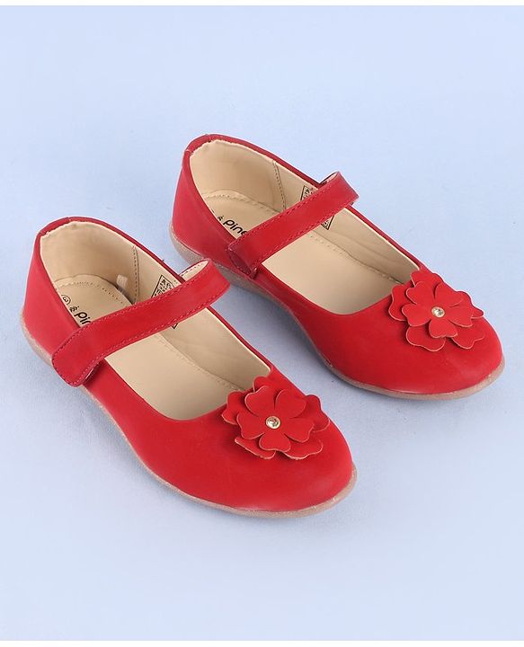 Pine Kids Belly Shoes Floral Applique - Red