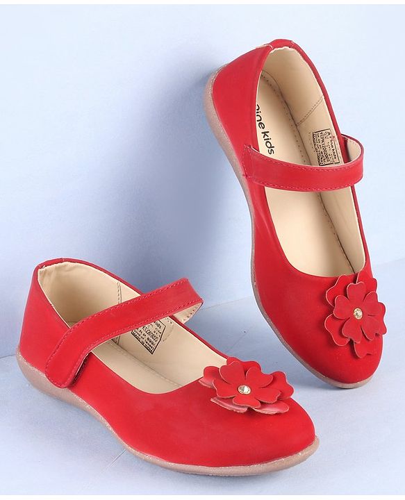 Pine Kids Belly Shoes Floral Applique - Red