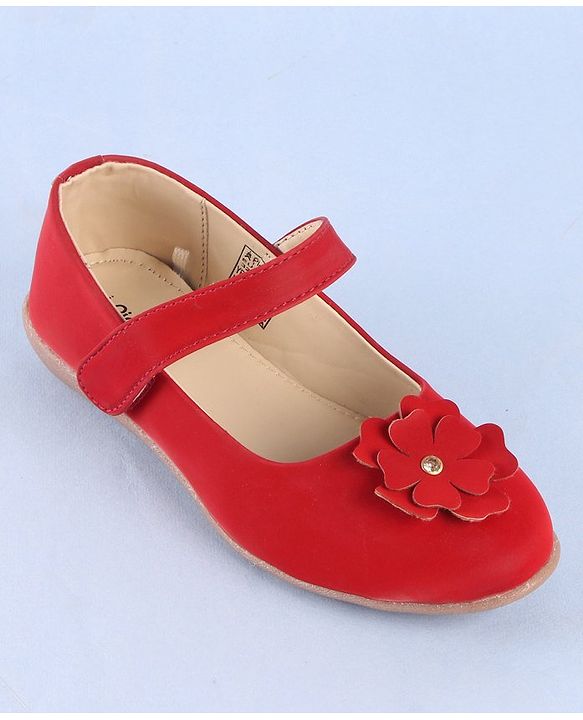 Pine Kids Belly Shoes Floral Applique - Red