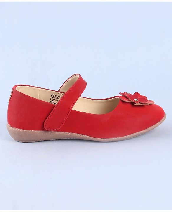 Pine Kids Belly Shoes Floral Applique - Red