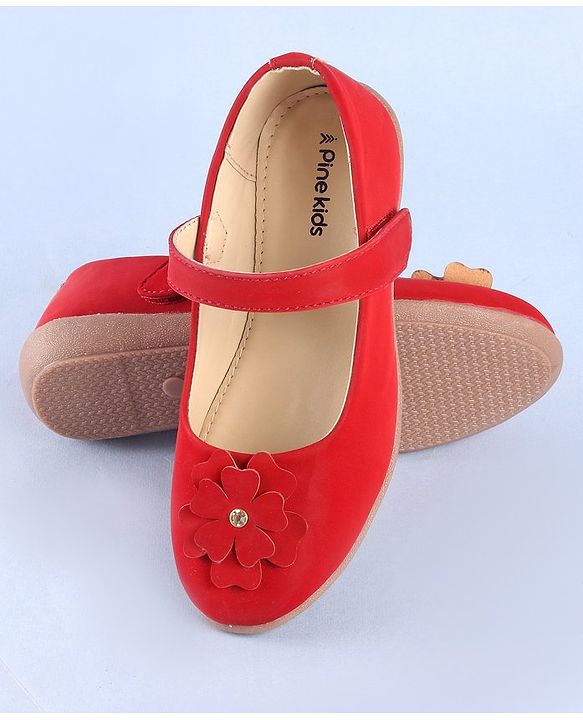 Pine Kids Belly Shoes Floral Applique - Red