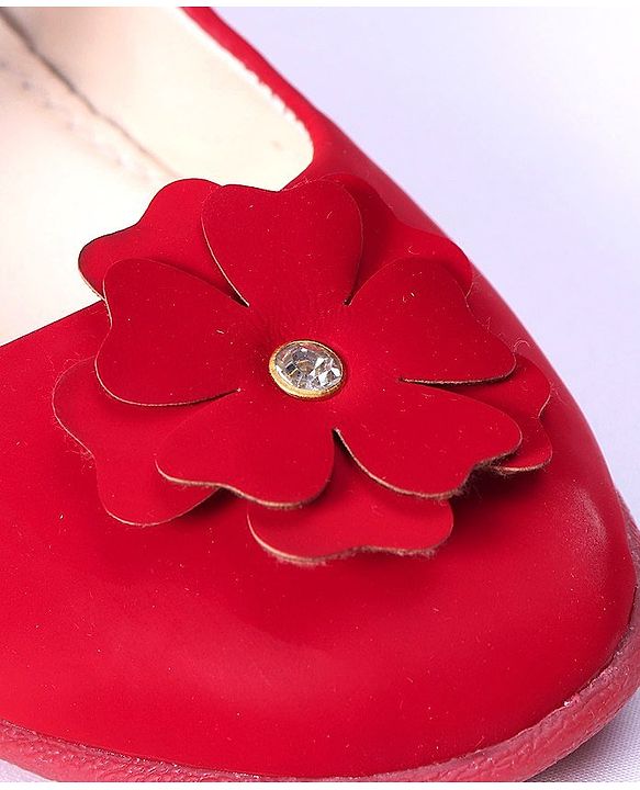 Pine Kids Belly Shoes Floral Applique - Red