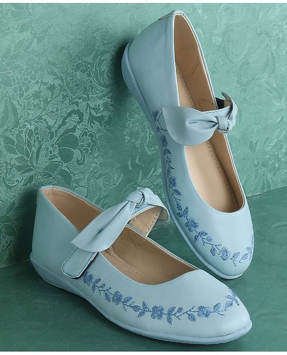 Pine Kids Party Wear Belly Shoes Bow Applique - Sky Blue