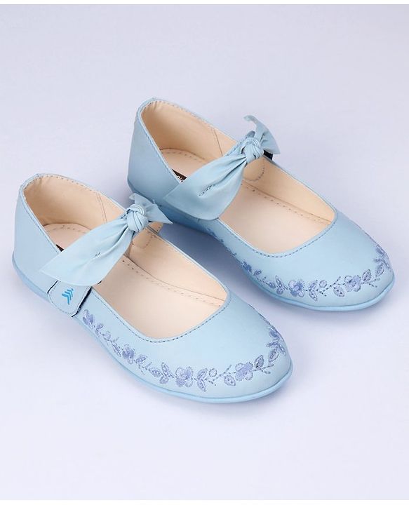 Pine Kids Party Wear Belly Shoes Bow Applique - Sky Blue