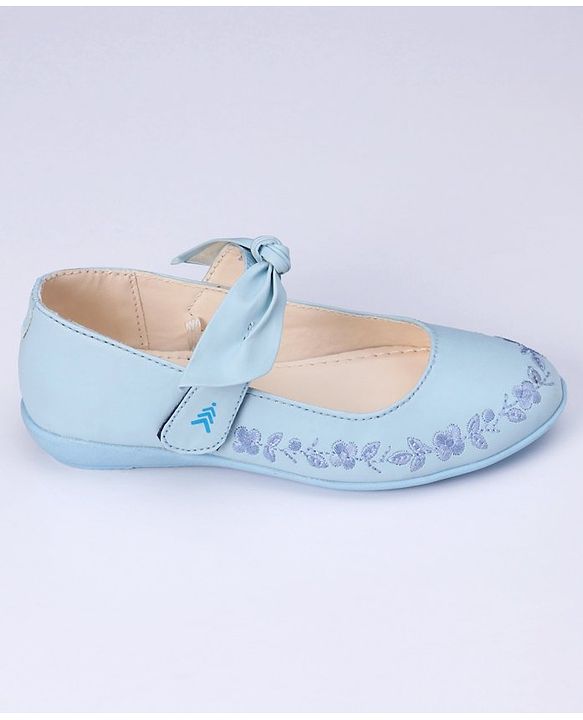 Pine Kids Party Wear Belly Shoes Bow Applique - Sky Blue