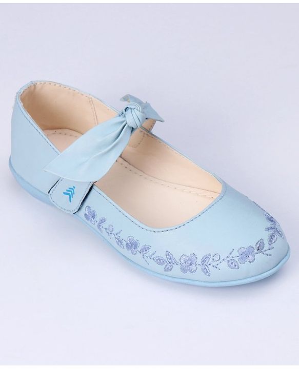 Pine Kids Party Wear Belly Shoes Bow Applique - Sky Blue