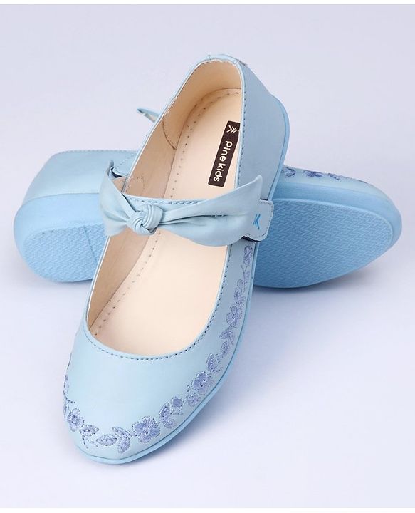 Pine Kids Party Wear Belly Shoes Bow Applique - Sky Blue