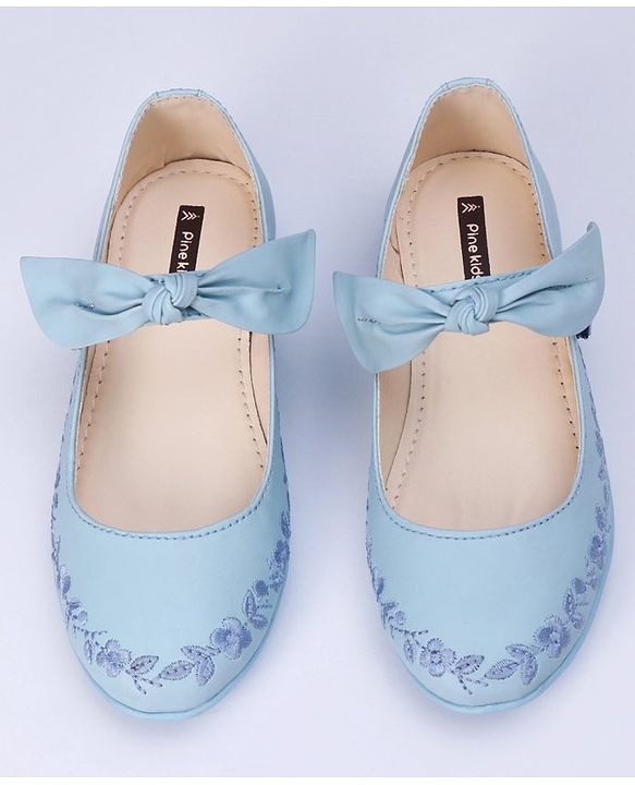 Pine Kids Party Wear Belly Shoes Bow Applique - Sky Blue