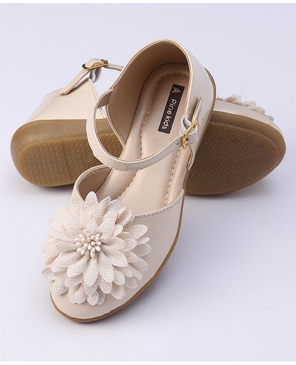 Pine Kids Belly Shoes Floral Applique - Golden