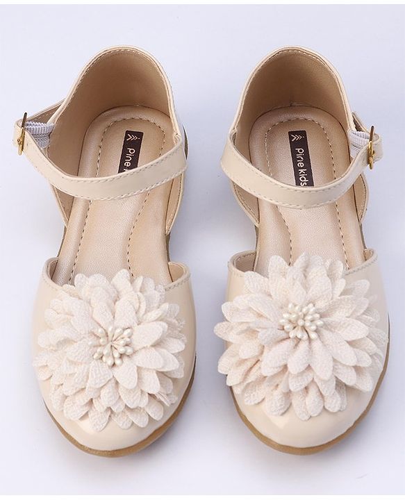 Pine Kids Belly Shoes Floral Applique - Golden