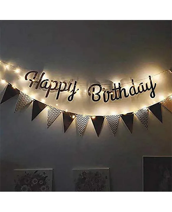 Party Propz LED String Happy Birthday Banner with Flag Sign Black Golden  Online in India, Buy at Best Price from  - 8602261