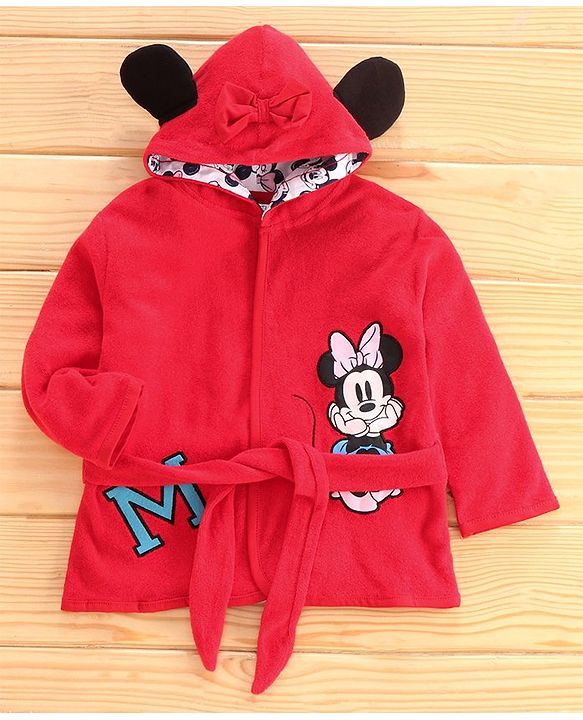 Babyhug Full Sleeves Bath Robe Disney Print - Red