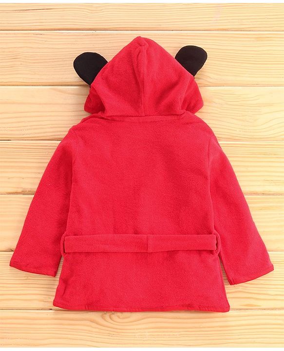 Babyhug Full Sleeves Bath Robe Disney Print - Red