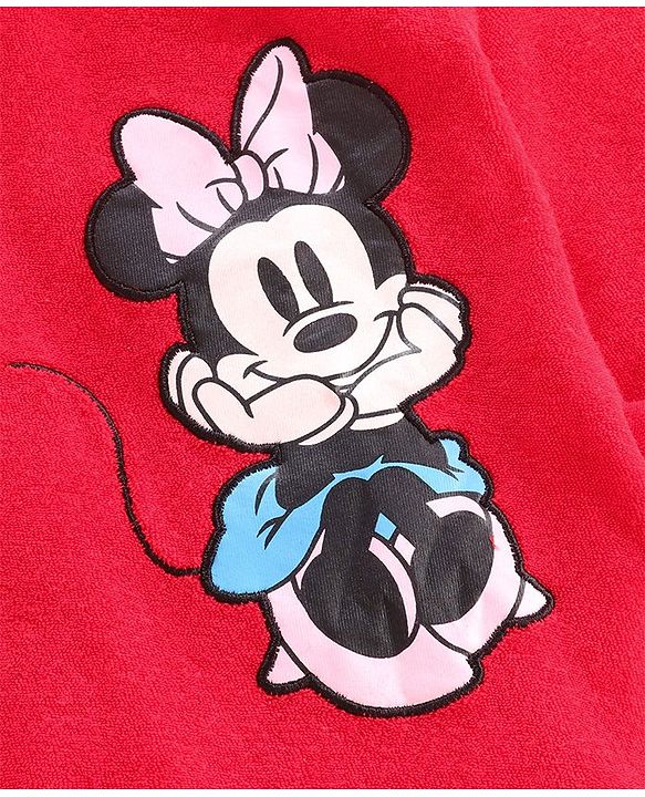 Babyhug Full Sleeves Bath Robe Disney Print - Red