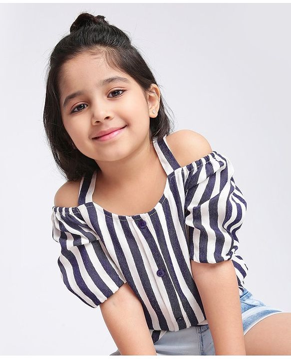 Babyhug Off-Shoulder Top Striped - Navy Blue