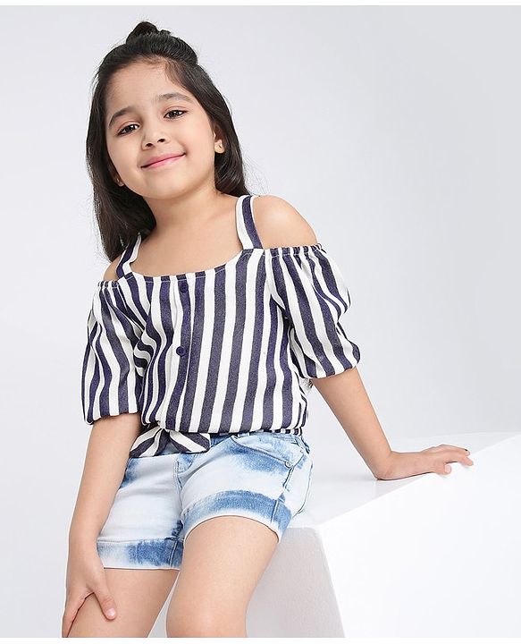 Babyhug Off-Shoulder Top Striped - Navy Blue
