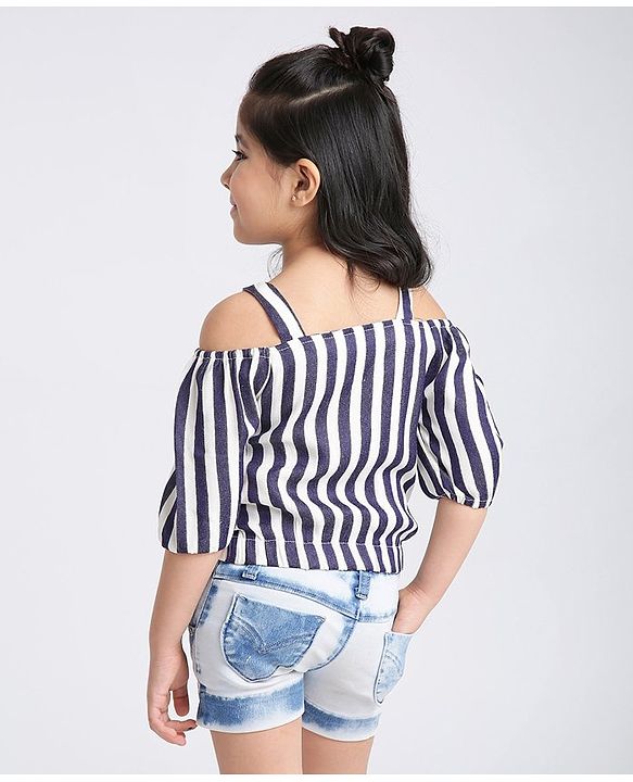 Babyhug Off-Shoulder Top Striped - Navy Blue