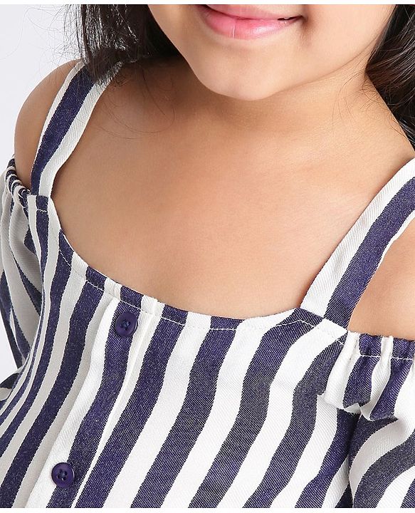 Babyhug Off-Shoulder Top Striped - Navy Blue