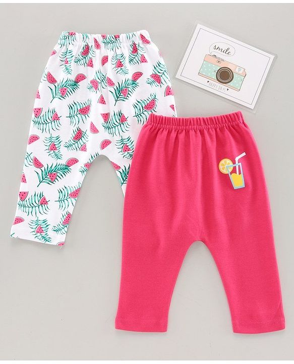 Babyhug Full Length Diaper Leggings Watermelon Print Pack of 2 -Pink White