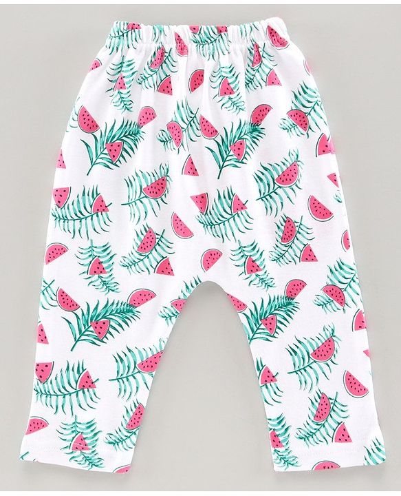 Babyhug Full Length Diaper Leggings Watermelon Print Pack of 2 -Pink White