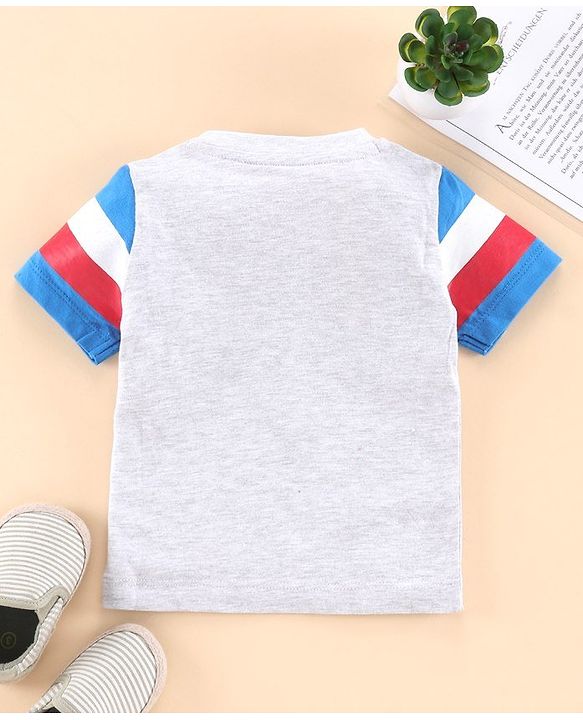 Babyhug Half Sleeves Biowashed Tee Champion League Print - Light Grey