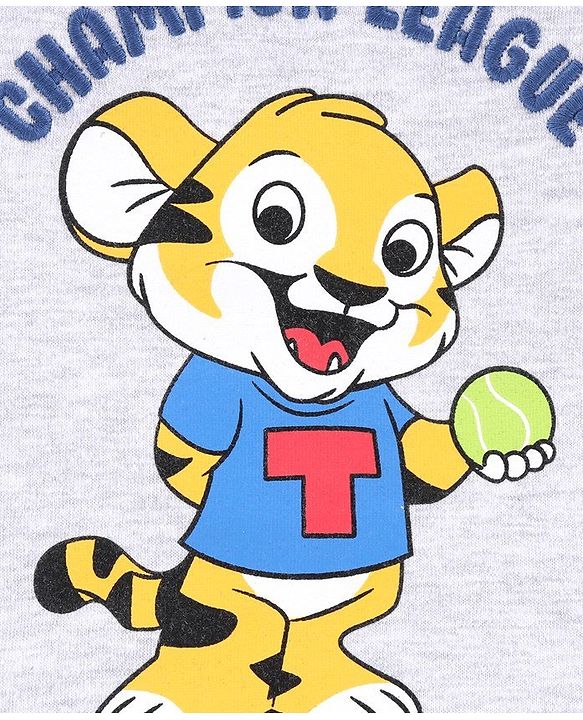 Babyhug Half Sleeves Biowashed Tee Champion League Print - Light Grey