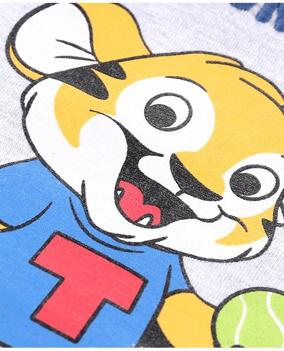 Babyhug Half Sleeves Biowashed Tee Champion League Print - Light Grey