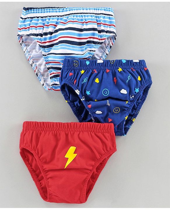 Babyhug 100% Cotton Briefs Multiprint Pack of 3 - Blue Red
