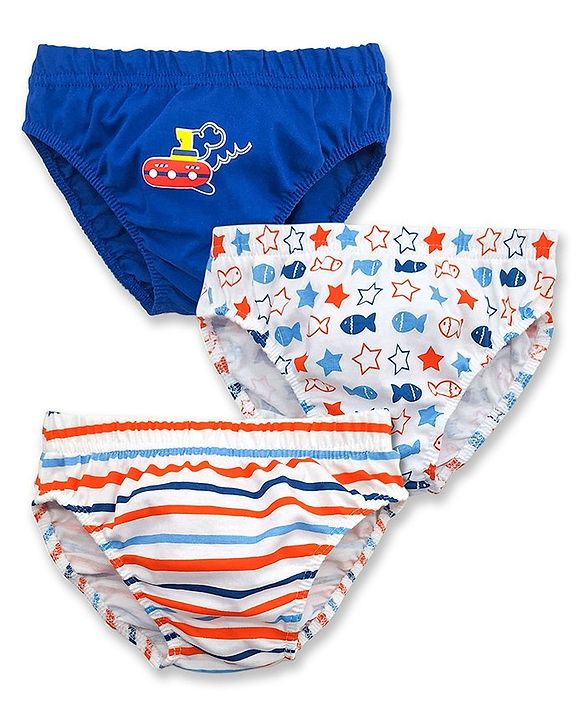 Babyhug 100% Cotton Breifs Pack of 3 - Blue, White