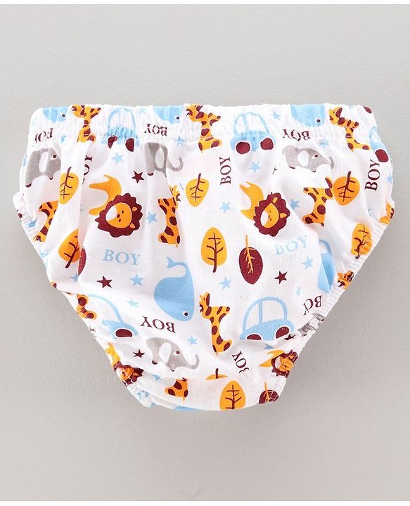 Babyhug 100% Cotton Brief Dino Print Pack of 3 - Yellow White