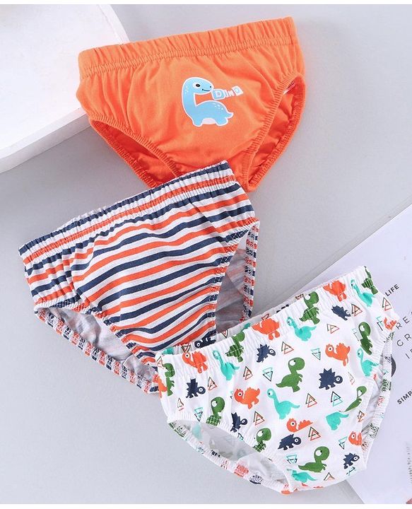 Babyhug 100% Cotton Brief Dino Print Pack of 3 - Orange