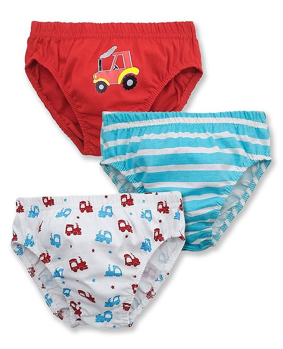 Babyhug 100% Cotton Briefs Pack of 3 - White Blue, Red