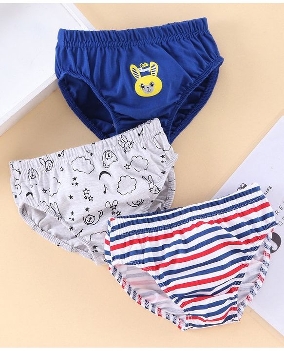 Babyhug 100% Cotton Breifs Pack of 3 - Blue Light Grey