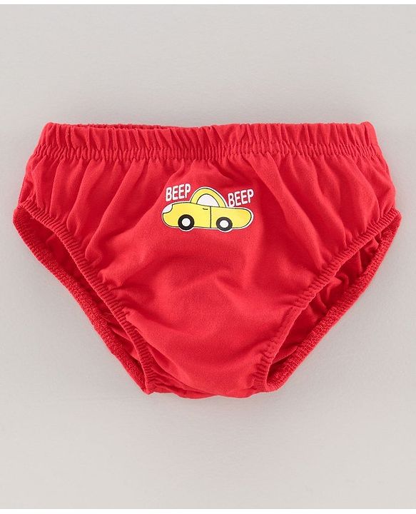 Babyhug 100% Cotton Brief Car Print Pack of 3 - Red White