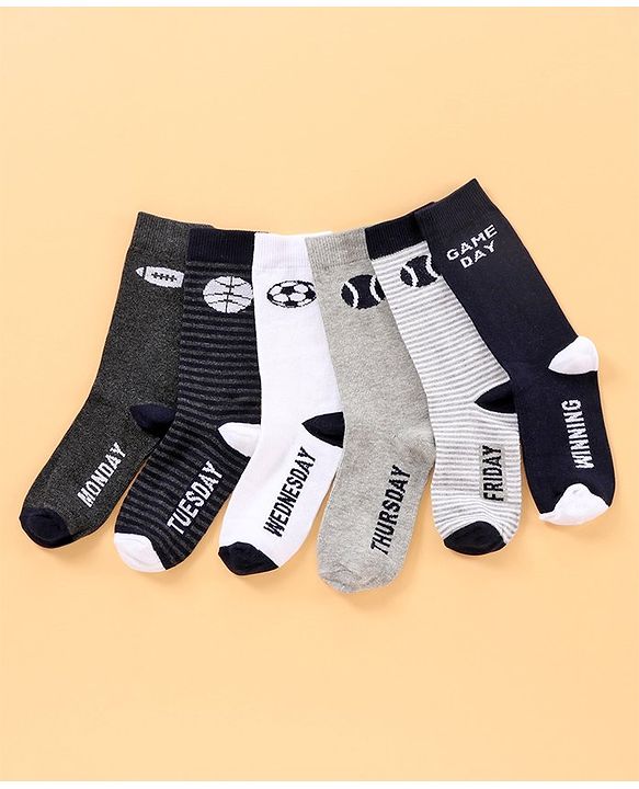 Pine Kids Mid Calf Length Anti-Microbial Socks Pack Of 6 - Blue Grey